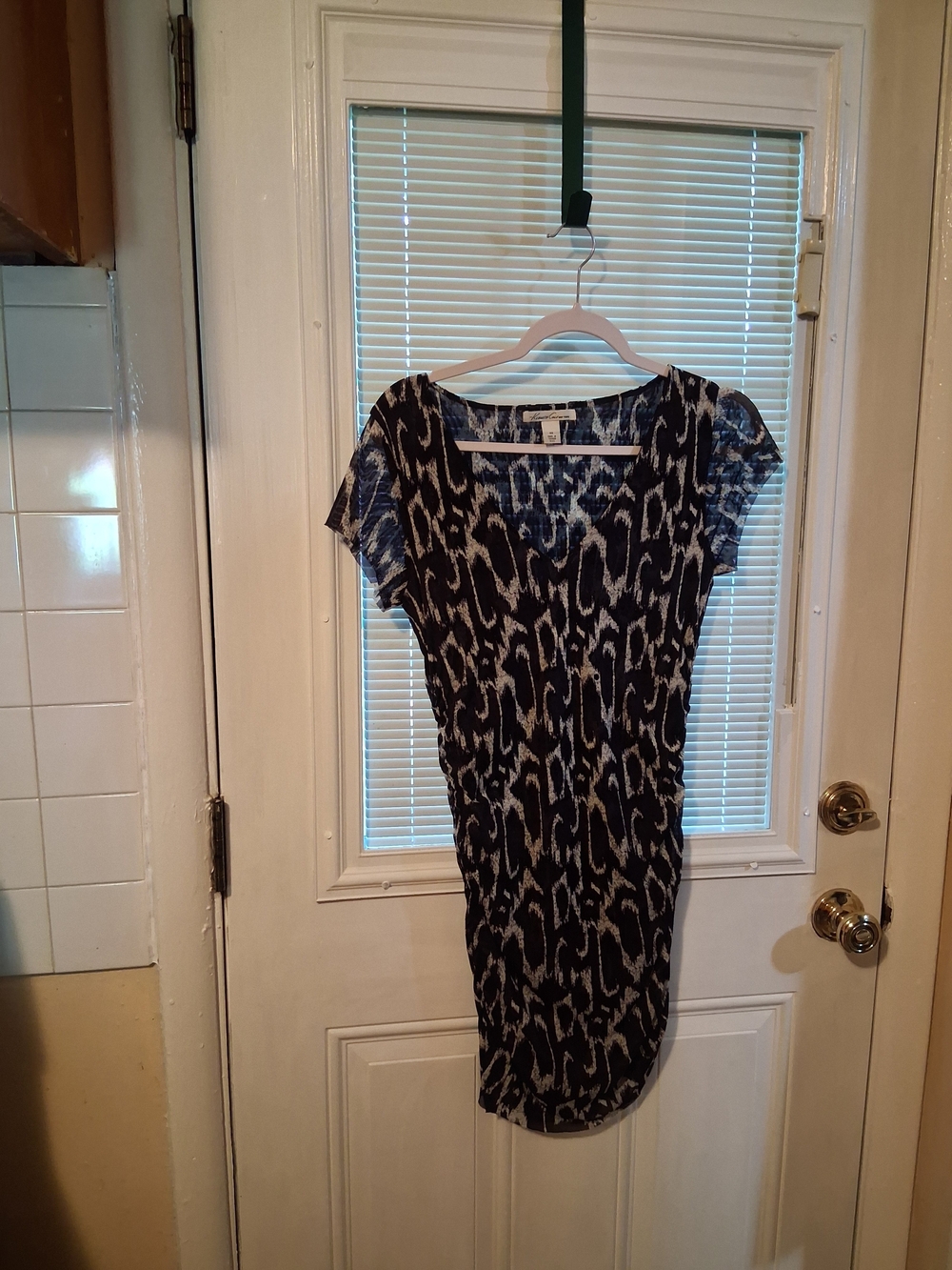Kenneth Cole Navy and White Printed Midi Dress